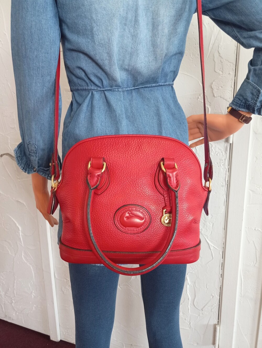 Dooney & Bourke Solid Red Original, 1990s AWL Norfolk, RARE!!!